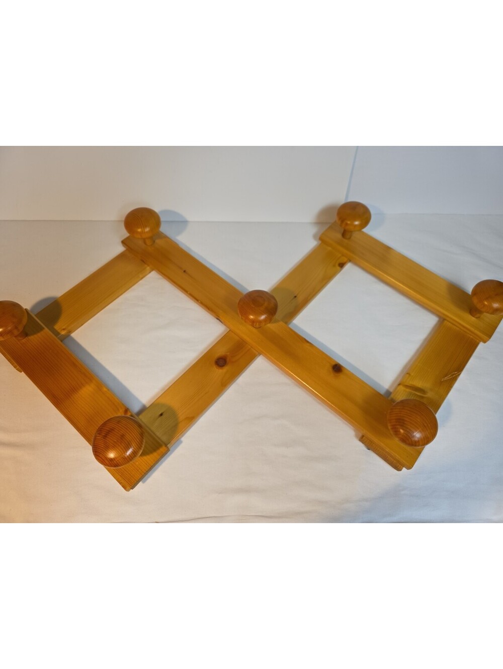 Charlotte Perriand Decor Wooden Pine  Accordion 7 Peg Wall Coat Hat Rack MCM